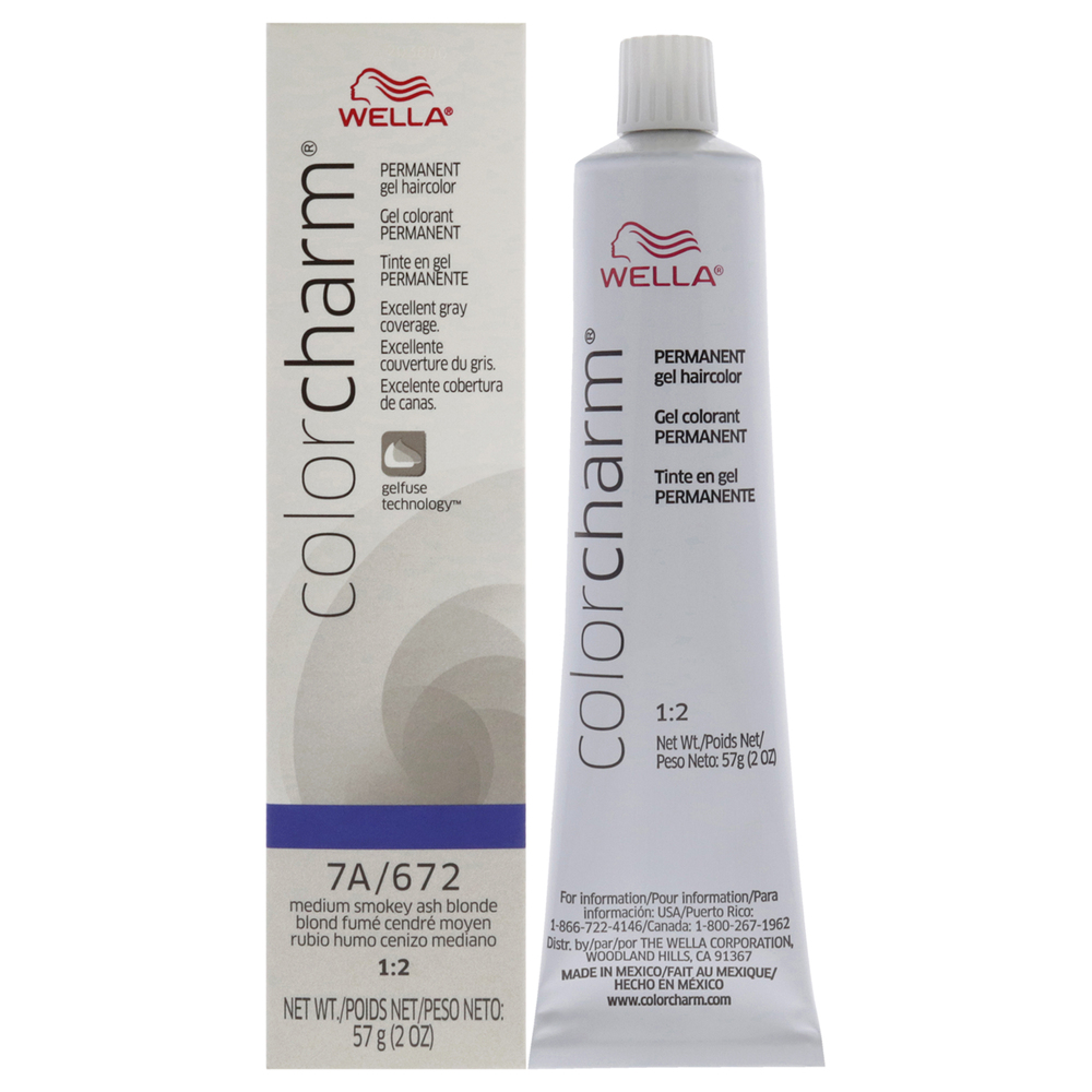 Color Charm Permanent Color Gel - 7A 672 Medium Smokey Ash Blonde by Wella 2 oz